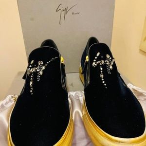 Giuseppe Zanotti Navy Blue Velvet May London Slip On Sneakers Size | Size 13